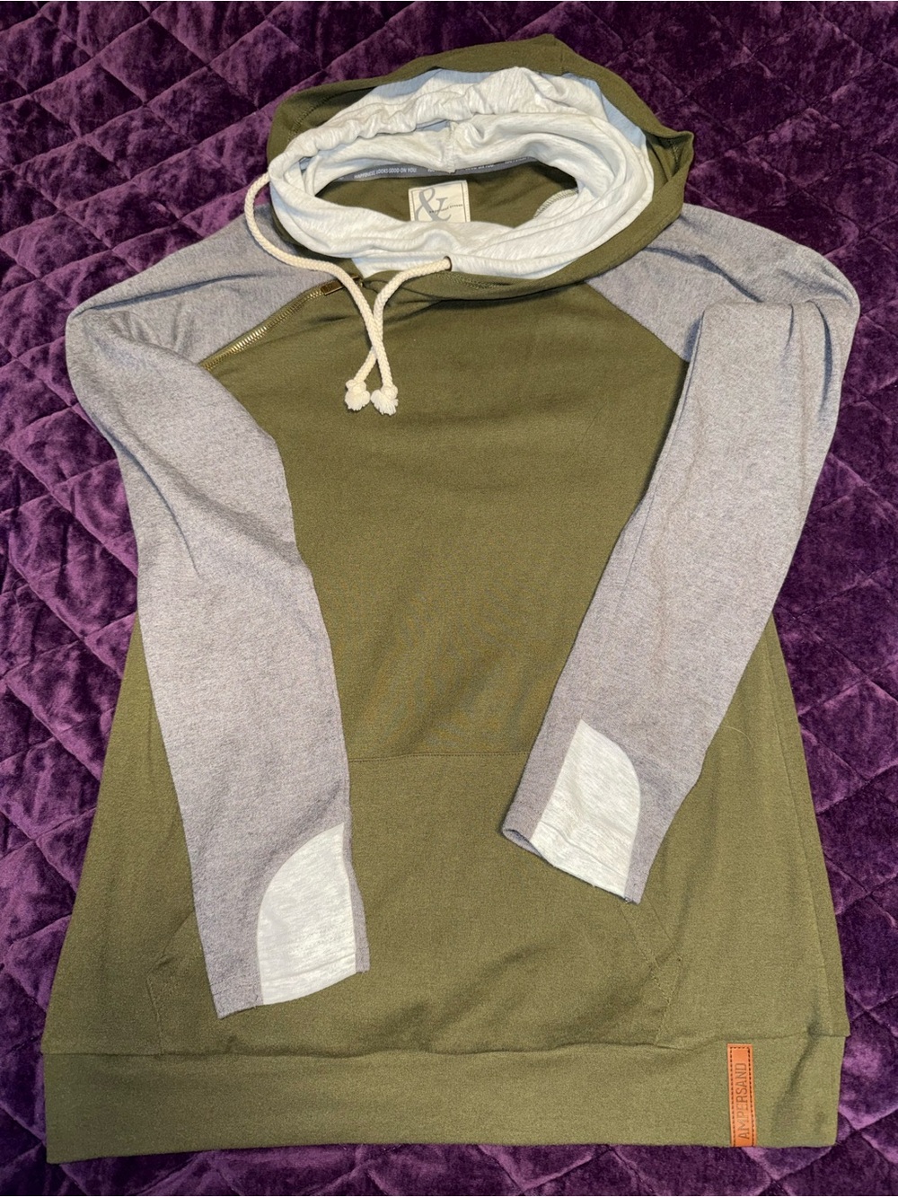 AMPERSAND AVE Olive Green and Light Gray Cowl, double hood